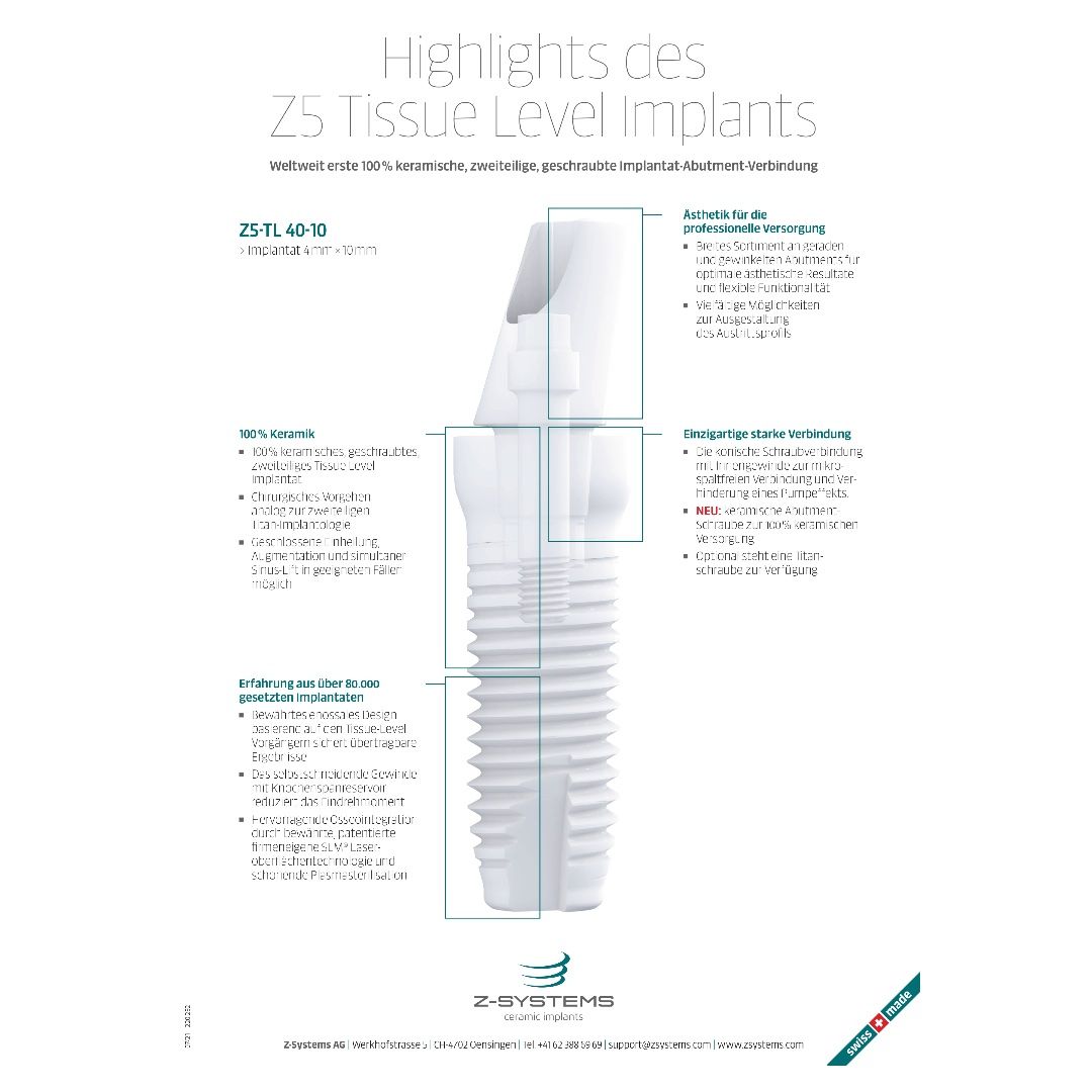 Z-Systems Z5 Tissue Level Implantat – Übersicht des Herstellers